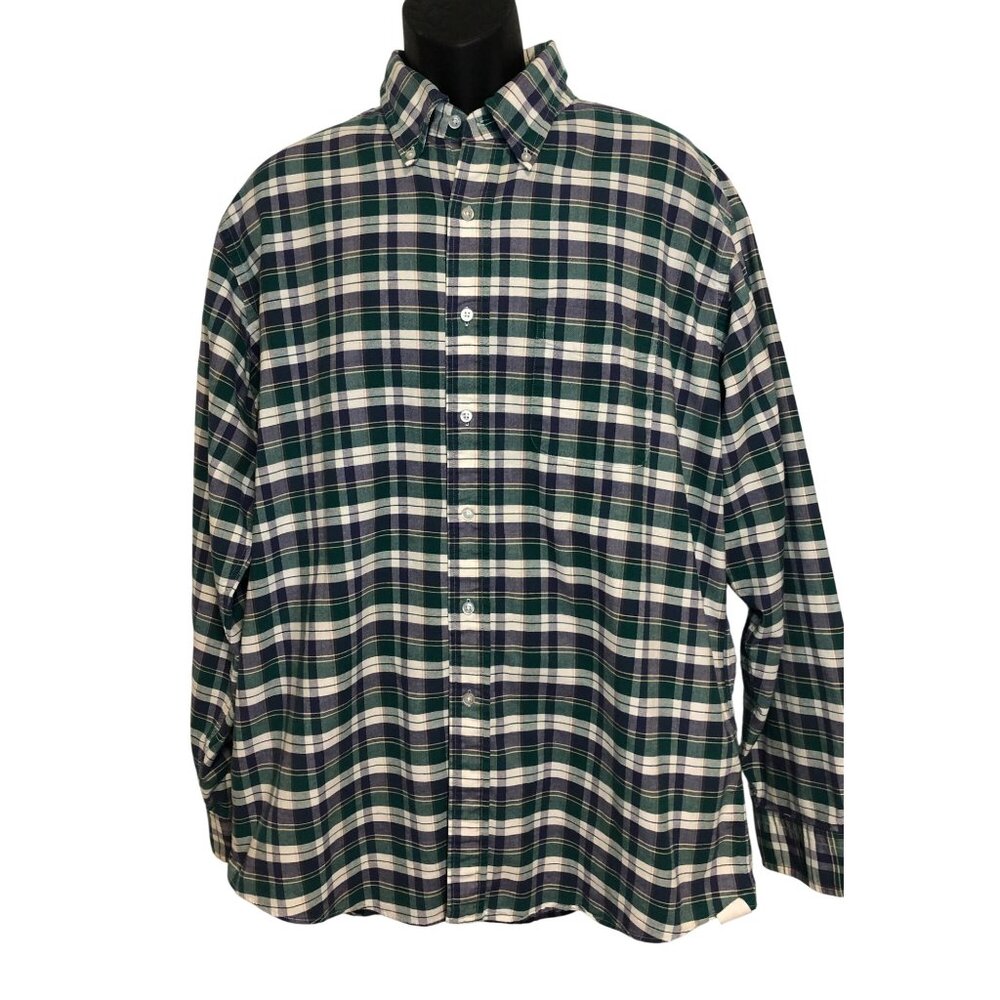 LL Bean Men's Size 17.5/36 Multicolored Plaid Long Sleeve Button Up Shirt